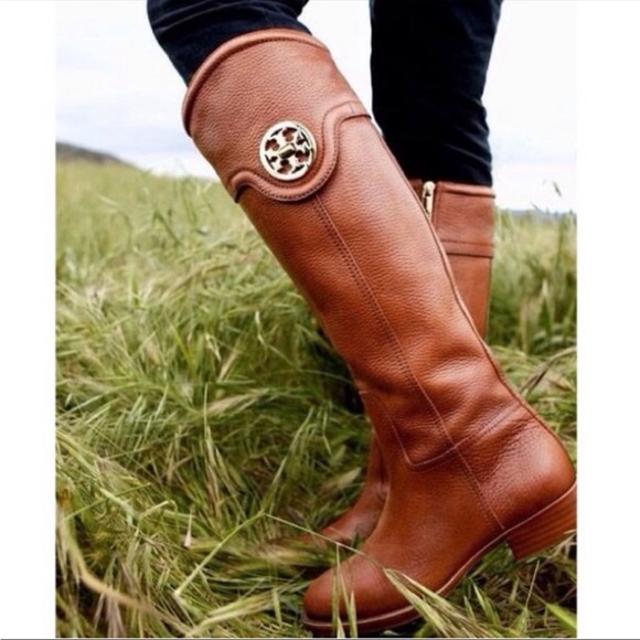 Tory Burch Selma Tall Pebbled Black Leather Riding Boot 8.5 - Picture 4 of 9